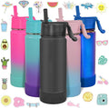 CHILLOUT LIFE 17 oz Kids Insulated Water Bottle for School with Straw Lid Leakproof and Cute Waterproof Stickers, Personalized Stainless Steel Thermos Flask Metal, Black
