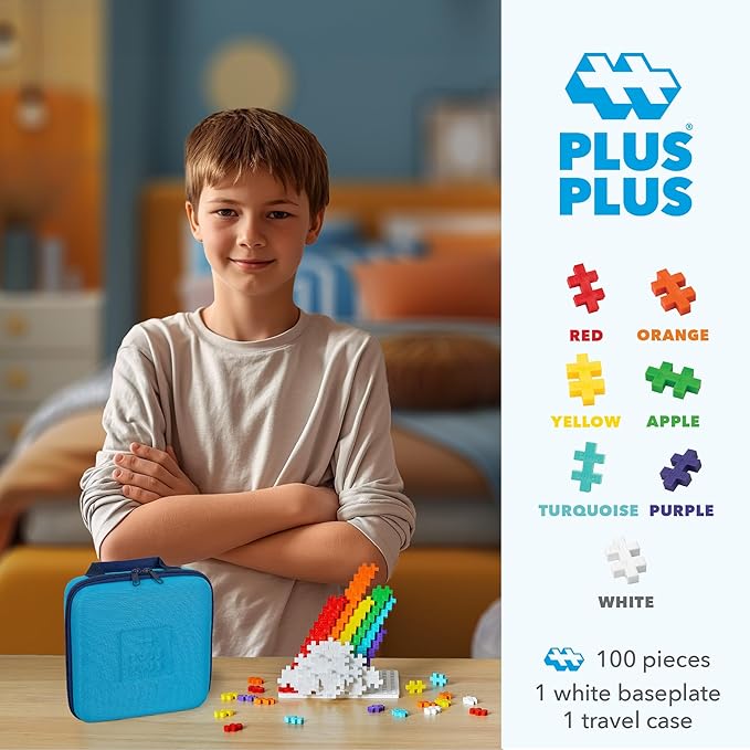 PLUS PLUS Travel Case - 100 Piece Rainbow Mix, Mini Interlocking Building Blocks Set, Stem Toys - Airplane Travel Essentials for Kids/Classroom Must Haves Gifts for Boys & Girls