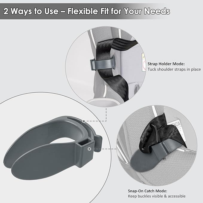 Car Seat Strap Organizer Clip – Keep Harness Straps Neat & Easily Accessible – Prevents Twisting & Tangling – Universal Fit for Infant, Toddler, and Booster Seats – Quick Installation (Grey)