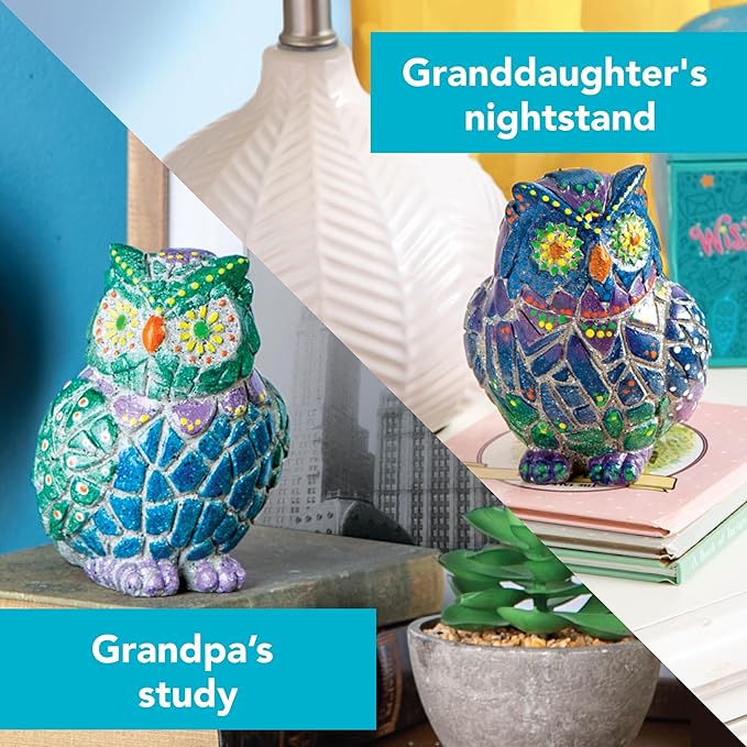 MindWare Two Creative Friendship Owls Stone Décor Painting Craft Kit for Two - Ideal Kids Arts & Crafts Kit for Ages 8 & Up - Learn How to Paint