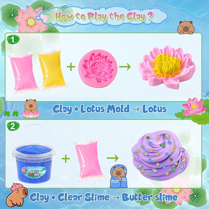Capybara Slime Kit 10oz, Big Clear Slime Bucket for Kids 8-12 with 8 Packs Add-ins (Including Clay), Soft and Non-Sticky Kids Slime Toys, ASMR, Perfect Birthday Easter Gifts for Boys Girls