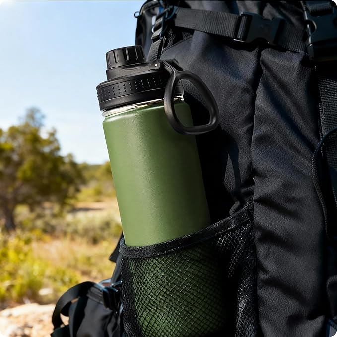 Insulated Water Bottle-22 oz Stainless Steel Vacuum Wide Mouth Sports Water Bottle with Silicone Boot-Reusable Metal Leak Proof Travel Water Flask for Boys (Grass Green)