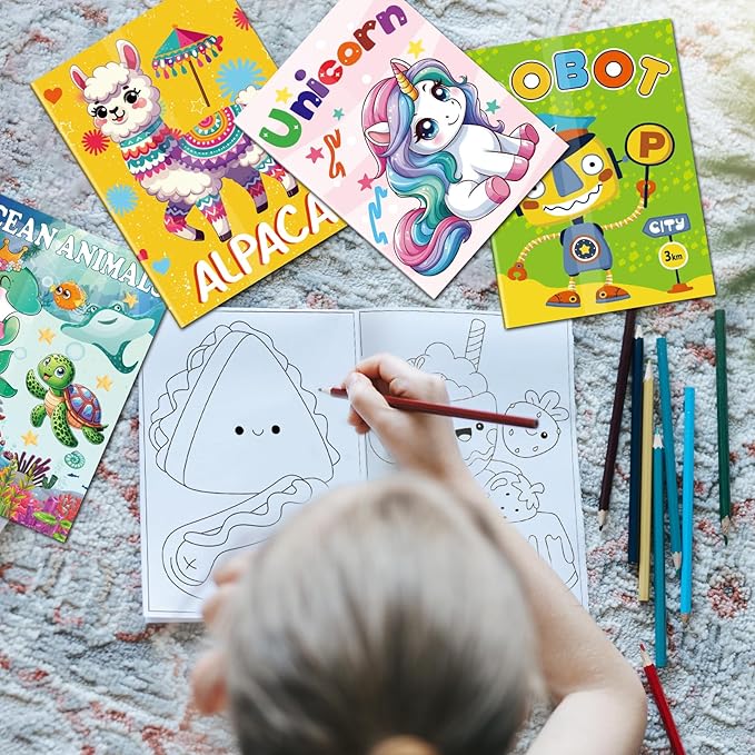 Kalysky 24 Pack Mini Coloring Books for Kids Ages 4-8 (7 * 5.1in), Party Favors Bulk Coloring Books for Toddlers 1-3, 288 Different Illustrations, Birthday Goodie Bags Stuffers for Kids
