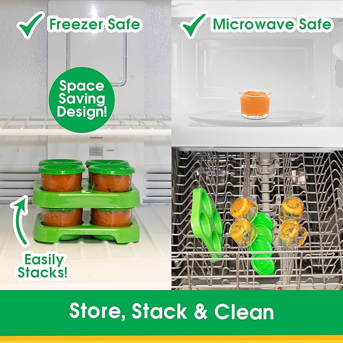 Glass Baby Food Storage Containers w Write What You Want Lids (12 Pk) - 2oz Jar Includes Lids, Storage Tray, Dry-Erase Marker - Microwave, Freezer, Dishwasher Safe - BPA & Phthalate Free