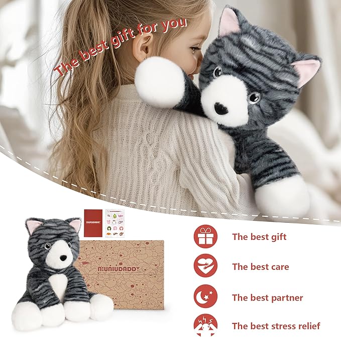 Niuniu Daddy 14" | 3.5 Pound Cat Weighted Stuffed Animal, Heavy Stuffed Cat Plush Toys for Kids Adults, Weighted Beads for Kitty Stuffed Animals Body Pillow for Present Birthday Holiday Christmas