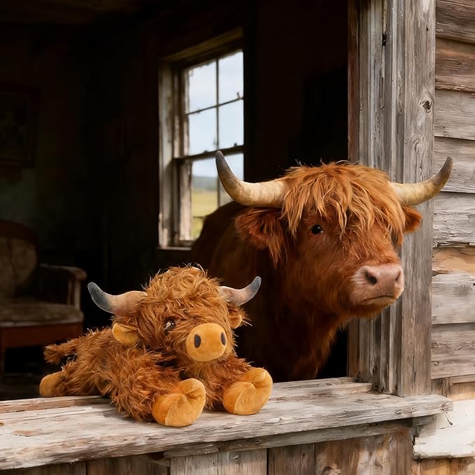 JOD® 4lbs Highland Cow Weighted Stuffed Animals, 22inch Giant Highland Cow Gift Plushie Toy, Cute Stuffed Animal Highland Cattle Plush Pillow Women Adults Kid Bedtime Highland Cattle(Big Nose)