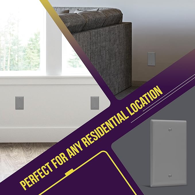 ENERLITES Blank Device Wall Plate, Blank Outlet Cover, Gloss Finish, Mid-Size 1-Gang 4.88" x 3.11", Polycarbonate Thermoplastic, 8801M-GY, Gray