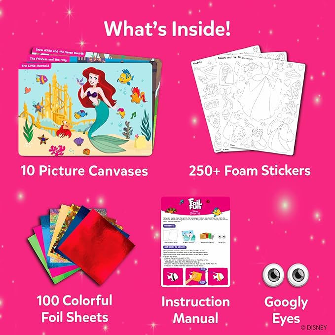 Skillmatics Foil Fun - Disney Princess, Mess-Free Art & Craft Kits for Kids, DIY Creative Activity, Travel Toys, Perfect Gifts for Fans of Moana, Cinderella, Ariel, Jasmine, Ages 4, 5, 6, 7, 8, 9