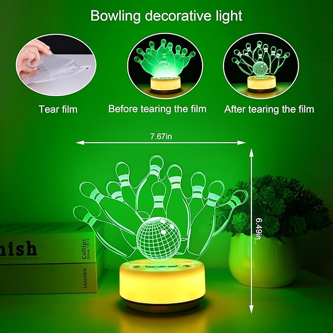 Bowling Gifts Night Light for Kids-Sports Bowlings Decor Bedside Lamp for Bowling Fan, 14 Color with Remote Control/Buttons +Timer +Dim Function, Birthday Holiday Gift for Boys & Girls