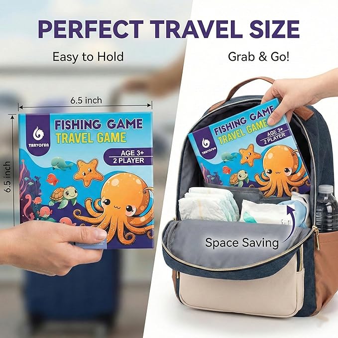 TRAVOFUN Magnetic Fishing Game Book - Travel Toys for Toddlers 3-5 - Car Road Trip Essentials & Airplane Activities for Kids - Montessori Learning Gift with 2 Poles & 27 Ocean Fish (Quiet & Portable)