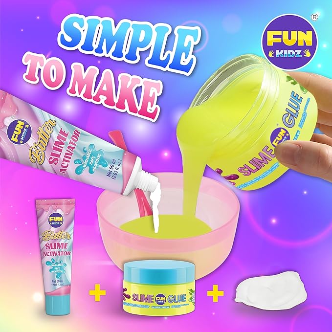 1:1 Buttery Glue Slime Kit for Kids Ages 8-12, FunKidz Ice Cream Slime Making Kits for Girls Toys Includes 19 Pieces Supplies to Make Butter Slime Activity Party Gifts