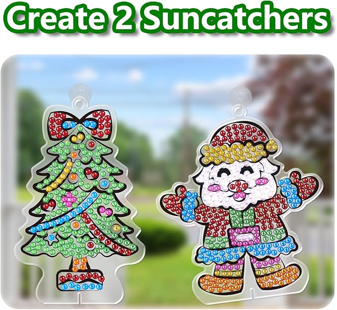 WAHFNG Gem Art, Diamond Art Kids Painting Kit -Make Your Own Stickers,Keychains & Suncatchers - Arts and Crafts for Girls and Boys - Gift Ideas for Age 6, 7, 8, 9, 10,11,12 Years Old（Christmas）