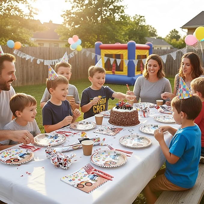100 Pcs Monster Truck Party Plates and Napkins Set – Disposable Monster Theme Plates,Napkins,and Forks for Boys Birthday Parties and Truck-Themed Celebrations – Serves 25