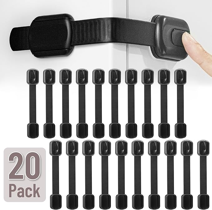 Bates- Child Safety Strap Locks, 20 Pack, Black, Baby Cabinet Locks with Adjustable Strap Length