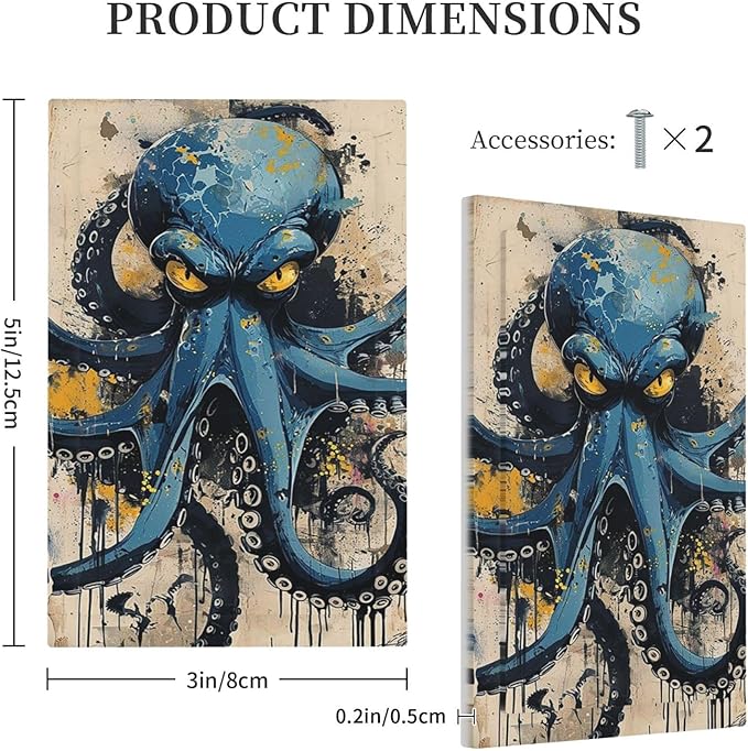 Light Switch Cover Plate Nautical Vintage Blue Octopus Yellow Eyes Oil Watercolor 1 Gang No Device Blank Electrical Wall Plates Faceplate Decorative Switch Plate for Kids room Nursery Decor
