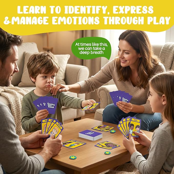 Faces & Feelings Go Fish Card Game Social Emotional Learning Activities for Kids Ages 6+,Learn to Identify Various Moods, Cartoon Faces Emotions Social Skills Games for Home, Therapy & Classroom Use