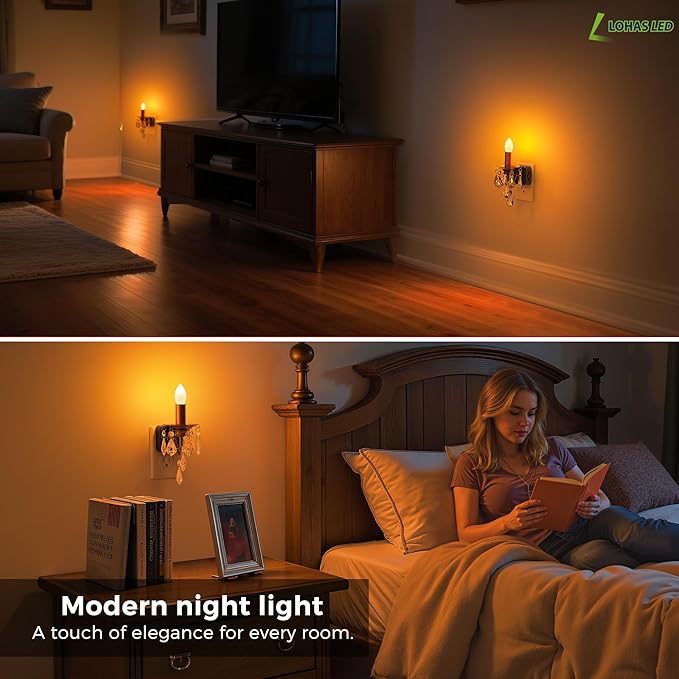 L LOHAS LED Flameless Candle Night Light, 2 Pack Night Lights Plug into Wall, LED Candle Night Light with Light Sensor, 0-100LM Dimmable Nightlight, for Dinning Room, Living Room, Bathroom, Hallway