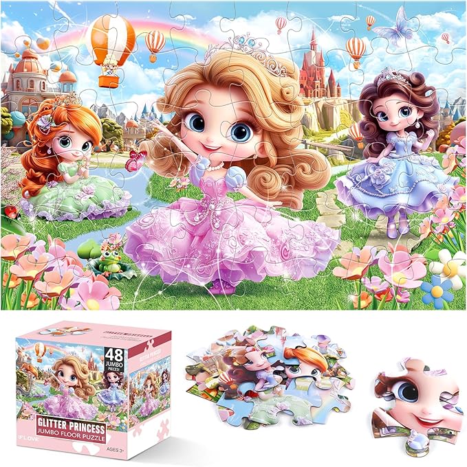 Jumbo Floor Puzzle for Kids,48 Piece Princess Large Jigsaw Puzzles,Puzzle for Toddler Ages 3-5,Preschool Educational Intellectual Development Toy Easter Gift for Boys & Girls Ages 4-8
