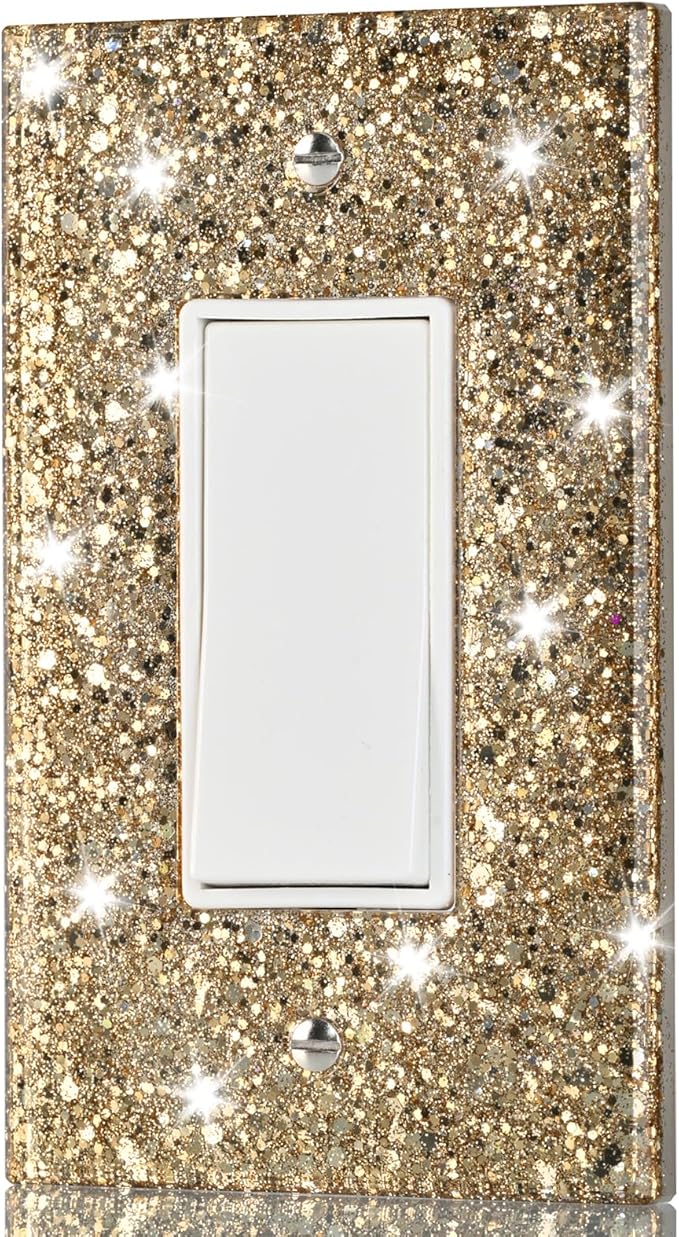 Gold Glitter Light Switch or Outlet Covers - Sparkling Wall Plate Cover 5.10"x3.15",1-Gang Rocker