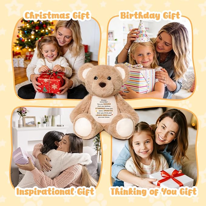 15" Inspirational Stuffed Animal Bear, You are Braver Than You Believe Gift, Birthday Graduation Encouragement Gift for Daughter Kids Toddlers Grandkids, Support Keepsake for Hospital