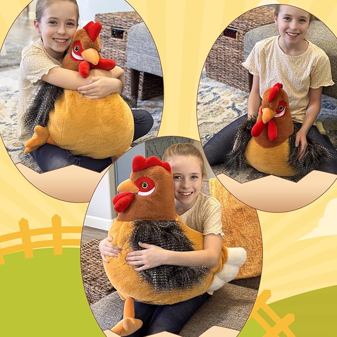 BENINY Giant Chicken Stuffed Animal, Realistic Jumbo Hen Plush Toy, 25.5" Cute Stuffed Rooster for Kids Girls Boys on Easter Christmas Birthday, Soft Farm Stuffed Animals Gift