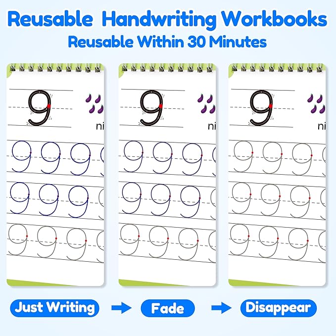 Large Magic Grooved Writing Practice Books for Kids, Reusable Grooved Handwriting Workbooks, Number Letter Tracing Books for Kids Age 3-8 Kindergarten Preschool Calligraphy