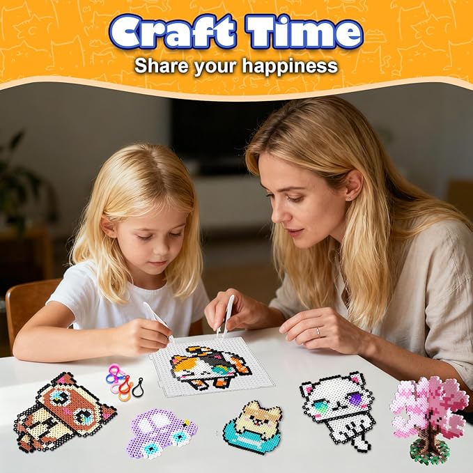 FUNZBO 15000 5mm Fuse Beads Kit - 18 Colors Fuse Beads Set with 5 Cat Patterns, Birthday Gifts for Kids, Home School Arts and Crafts Project, Art Decorations, Toys Gift Set for Girls and Boys Age 5+