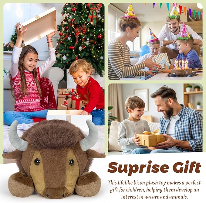 MorisMos Bison Stuffed Animal, 32 inch Bison Plush Giant Stuffed Animal, Soft Cuddle Buffalo Plush, Cozy Plush Gift for Kids Boys Girls Birthday Christmas, Brown