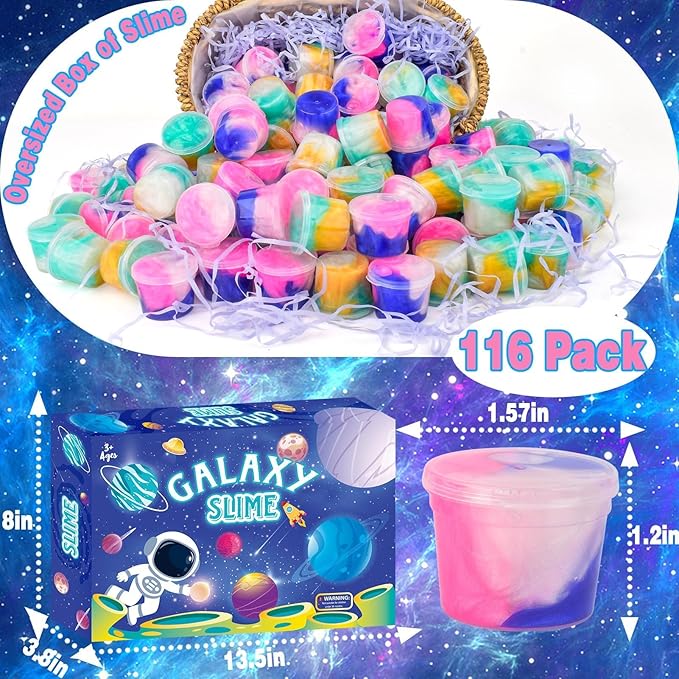 Galaxy Slime Kit for Kids –116 Pack Valentines Slime Party Favors, Stress Relief Toys, Classroom Rewards, and Birthday Goodie Bag Fillers, Stretchy and Non-Sticky Slime for Girls and Boys