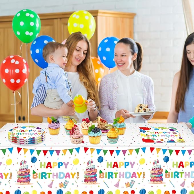 41Pcs Happy Birthday Decorations Colorful Birthday Party Supplies Set Rainbow Color Balloons Design Happy Birthday Paper Plates Napkins Tablecloth丨Birthday Decorations for Boys Girls Kids,Serve 20