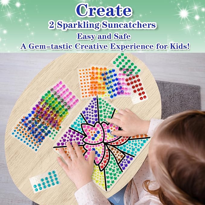 WAHFNG Gem Art, Kids Diamond Art Kit -Window Art Suncatcher Kit - Arts and Crafts for Girls and Boys Ages 6-12 - Best Gift Ideas for Age 4, 5, 6, 7, 8, 9, 10-12, 6-8 (Maple Leaf & Butterfly)