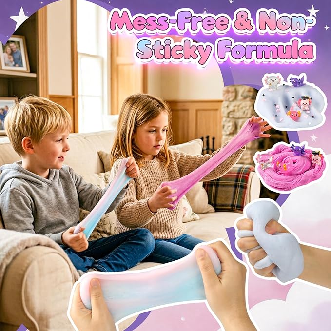 2 Pack Axolotl Cloud Slime Kit for Girls Boys - Scented Fluffy Cloud Slime with Cute Axolotl Charms - Non-Sticky Sensory Fidget Toys for Stress Relief & ASMR - DIY Slime Gift for Kids