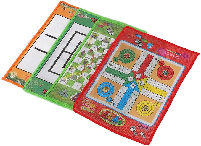 Snake and Ladder Chess Nine Men's Morris Ludo Board Game Set Portable Foldable 4 in 1 Family Travel Indoor Outdoor Kids Adults Non Woven Fabric 110g