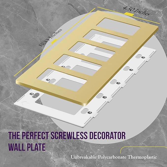 ENERLITES Elite Series Screwless Decorator Wall Plate Child Safe Outlet Cover, Gloss Finish, Size 5-Gang 4.68" H x 10.14" L, Unbreakable Polycarbonate Thermoplastic, SI8835-GD, Gold