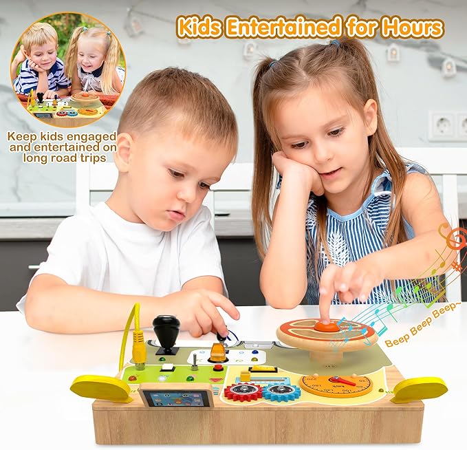 JGOBUB Montessori Toddler Toys - Baby Wooden Busy Board - Sensory Toys with Light Switch - Travel Toys for Educational Toddler Activities for Toddlers 3 4 5 6+ Year Old