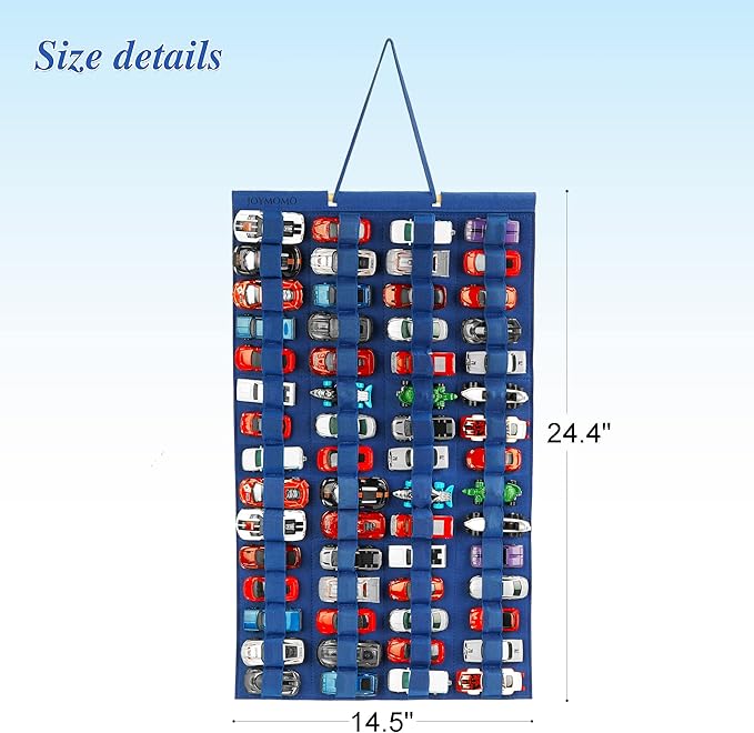 Hanging Storage Organizer for Toy Cars Felt Display Case Hold Up 60 Toy Cars (Without Accessories)(Blue)