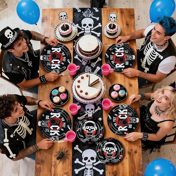 96Pcs Rock and Roll Party Decorations He Put A Rock On It Plates and Napkins Rock N Roll Tableware Sets for Boys Girls Bachelor Rockstar Guitar Music Theme Born to Rock Party Decorations Supplies