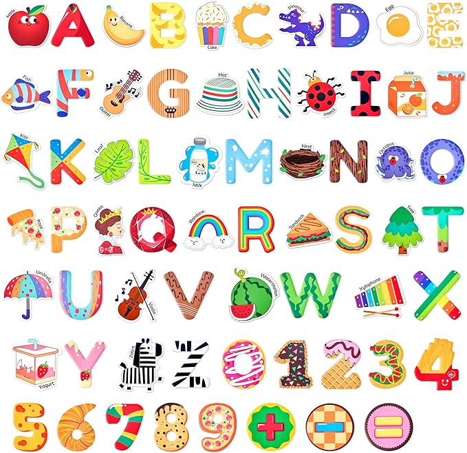 JoyCat Kids Magnets – 26 Cute Objects, Alphabet Uppercase Letters, and 0-9 Numbers, Math Fridge Magnets for Toddlers, Fun Educational Spelling Learning Gift for Toddlers & Kids