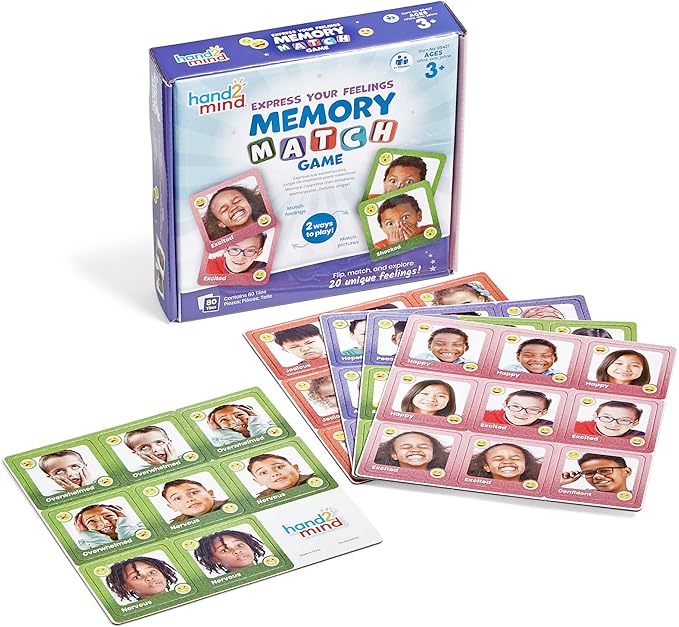 hand2mind Express Your Feelings Memory Match Game, Emotion Cards, Matching Game, Emotional Intelligence for Kids, Play Therapy Games for Kids, Social Emotional Learning Activities, Social Skills Games