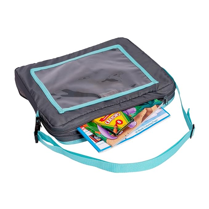J.L. Childress 3-IN-1 Kids Travel Tray & Tablet Holder - Car Seat Lap Tray Desk for Toddlers, Road Trip Essentials, Car Seat Activity Table, Travel Accessories - Grey/Teal