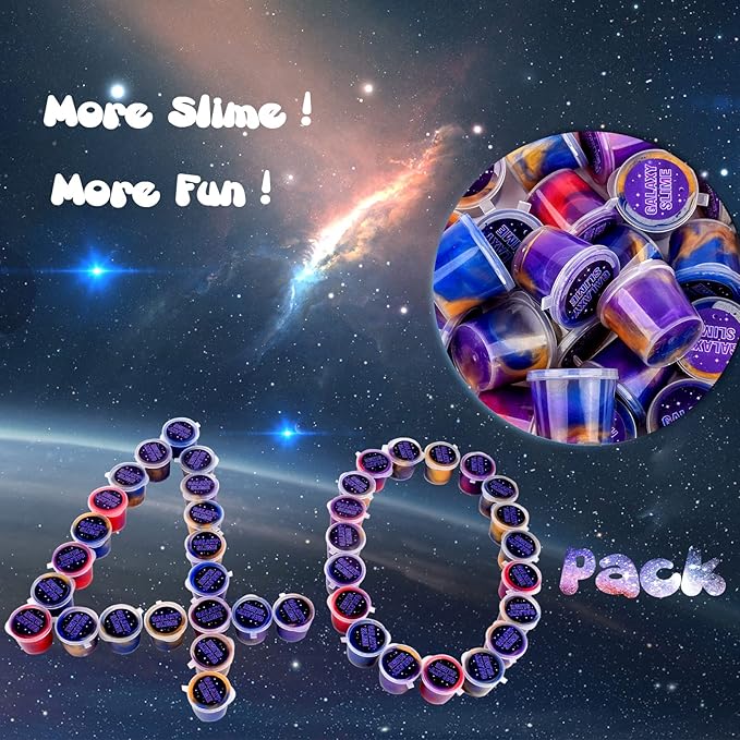 Galaxy Slime Kit 40 Pack, Mini Putty Slime Easter Party Favor for Kids Girls Boys, Soft, Stretchy&Non-Sticky, Stress Relief Colorful Slime Pack Toy for Kids Goodie Bag Stuffers