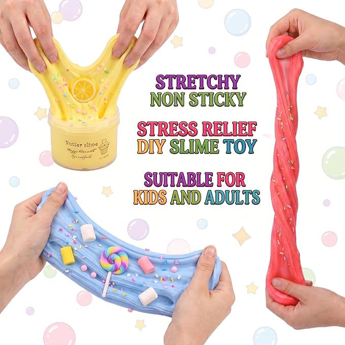7 Pack Butter Slime Kit, Soft and Non-Sticky Sludge Toy, for Girls Boys Party Favor, Birthday Gifts, Stress Relief Toy