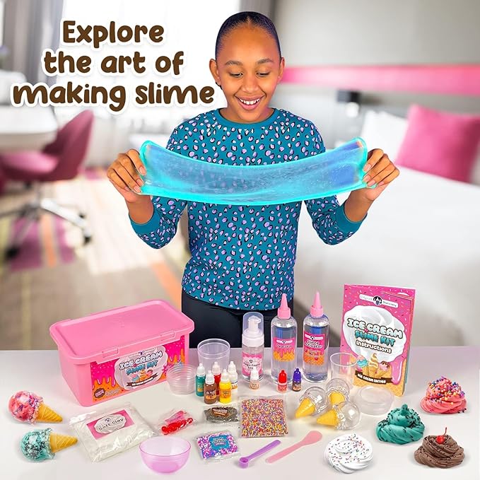 Original Stationery Ice Cream Slime Kit for Girls Toys, DIY Cherry-Scented Slime Making Set with 31 Pieces, Fun Arts and Crafts for Kids Ages 8-12, Birthday Gift