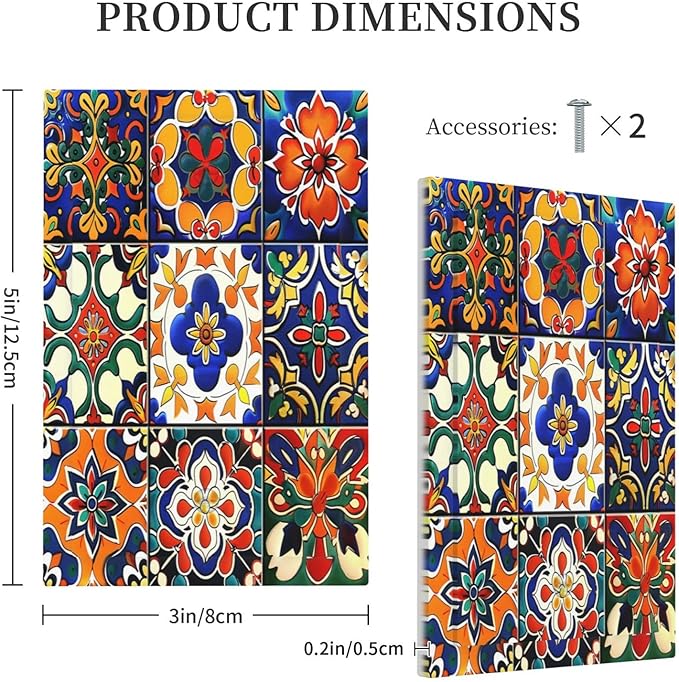 Light Switch Cover Plate Colorful Mexican Talavera Vintage Boho Floral 1 Gang No Device Blank Electrical Wall Plates Faceplate Decorative Switch Plate For Farmhouse Cabin Decor