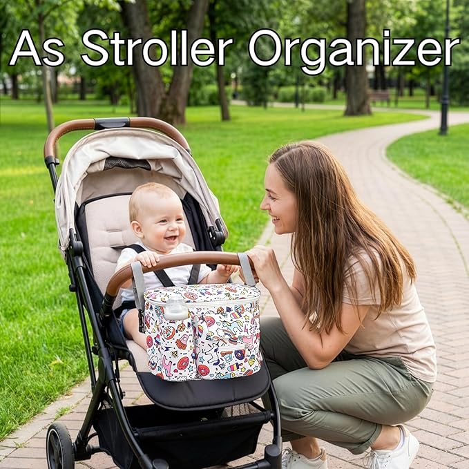 Coloch Universal Stroller Organizer, Large Capacity Multi-purpose Stroller Bag Caddy with Cup Holder Waterproof Stroller Basket for Baby Essentials