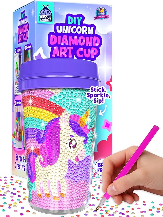 Unicorn Diamond Art Kits Girls Cup - Diamond Arts Kits for Kids - DIY 5D Gem Art Tumbler - 16 oz Unicorn Water Bottle - Arts and Crafts for Kids Ages 6-8, Birthday Gifts for 7 8 10 11 12 Year Old