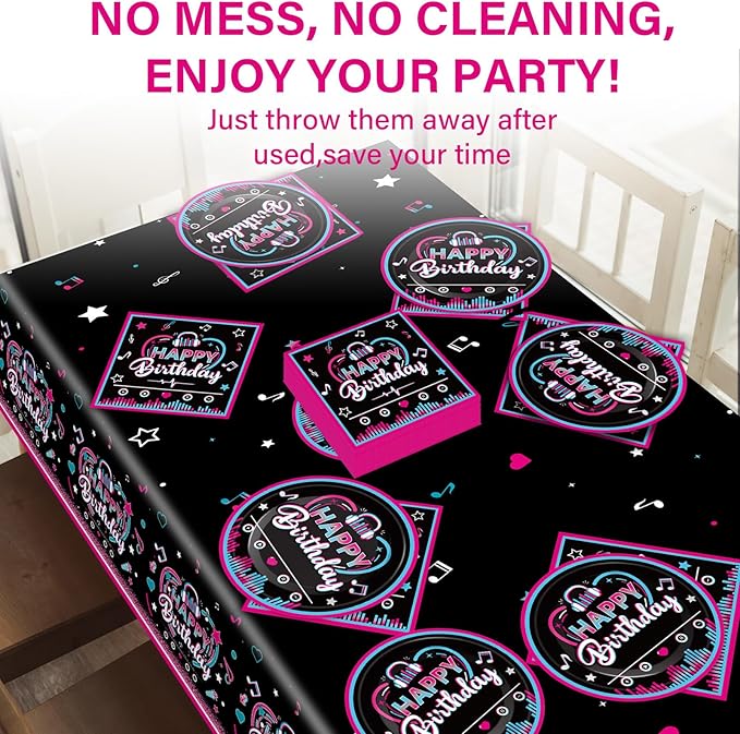 Music Party Supplies Serves 24 Musical Media Party Paper Plates Napkins Music Tablecloth Set Tableware Kit for Kids Birthday Party Baby Shower