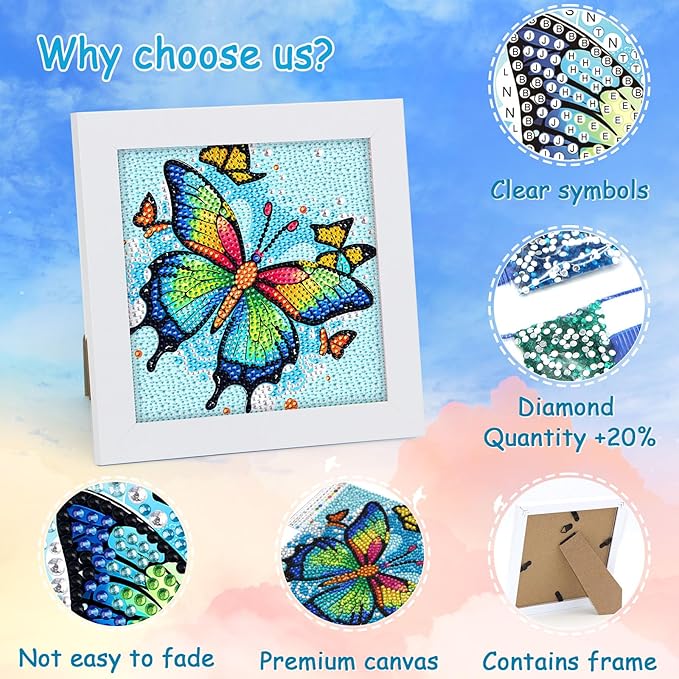 Libfx Diamond Art Kits for Kids with Frame Diamond Art for Girls Boys Beginners Arts and Crafts Ages 8-12 Birthday Gifts (Butterfly)