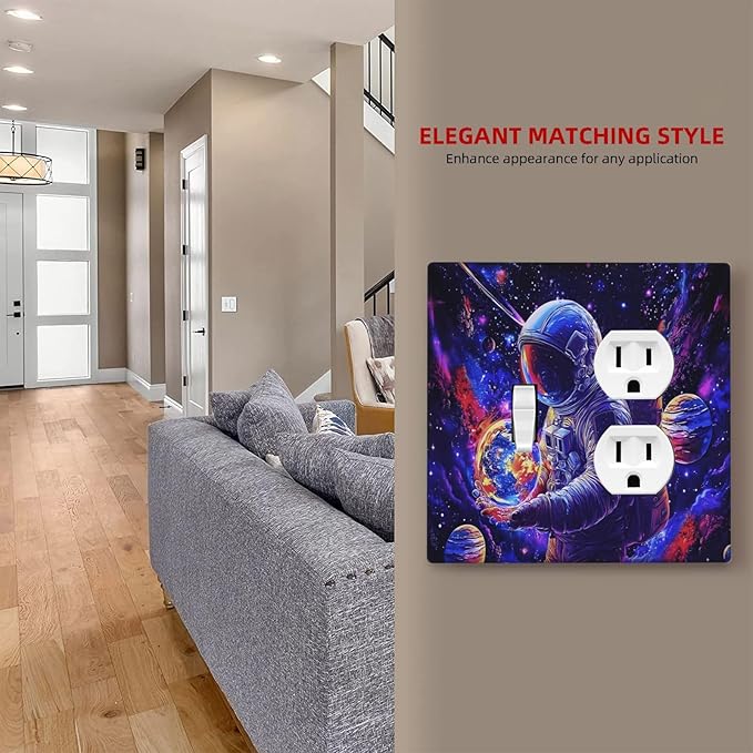 Astronaut Space Cool Galaxy Planet Wallplates 1 Toggle 1 Duplex Switch Plate Electrical GFCI Faceplate Decorative Light Switch Covers for Kids Room Nursery Decor