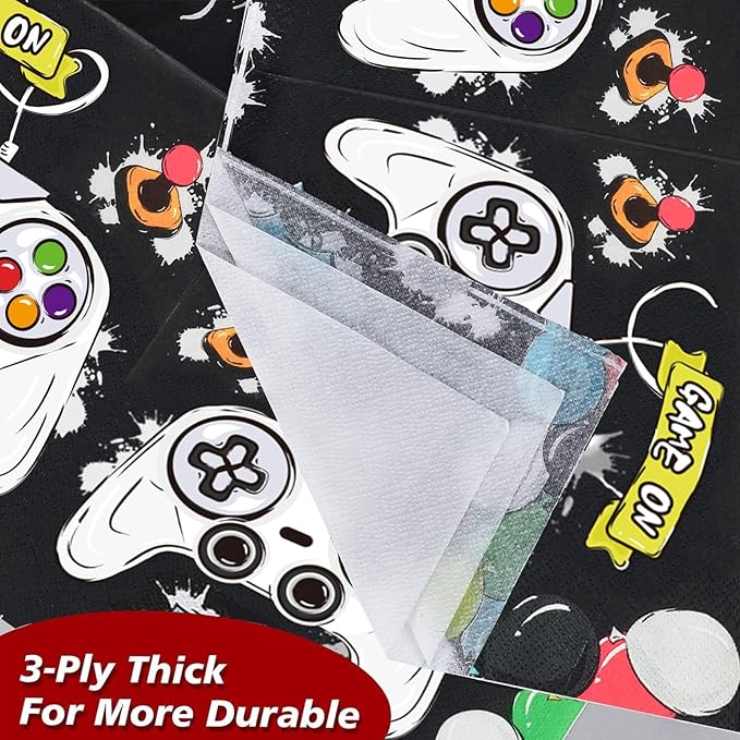 WERNNSAI Gamer Birthday Party Decorations - 48 PCS Birthday Plates and Napkins Black Boy Party Decorations Video Game Plates and Napkins for Boys Game Lovers Parties Supplies